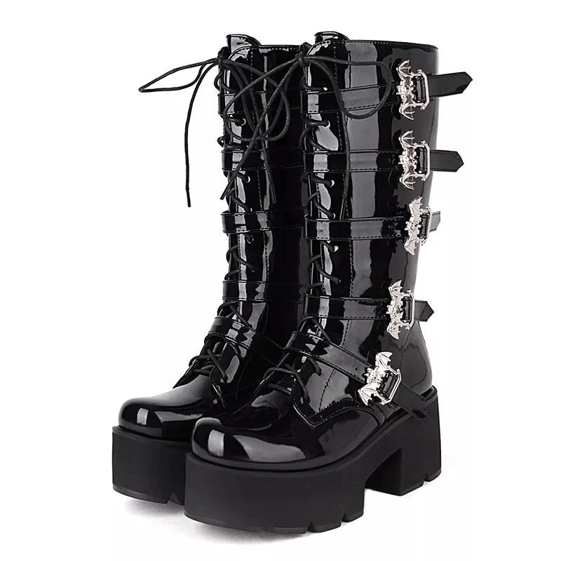 Y2K Grunge Gothic Alt Boots with Bat Buckle - Perfect for 90s and Y2K Fashion Outfits