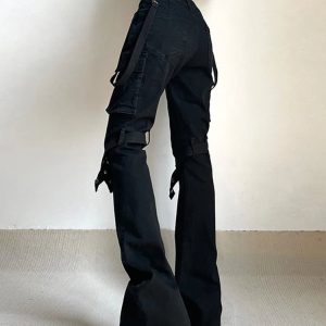 Y2K Grunge Gothic Buckle Leg Pants - Retro 90s Fashion, Summer Y2K Outfits, Dark