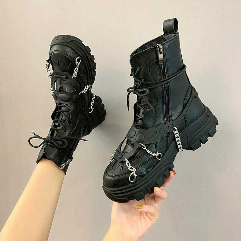 Y2K Grunge & Gothic Chain Shoes - Retro 90s Fashion, Y2K Summer Outfits, and Party