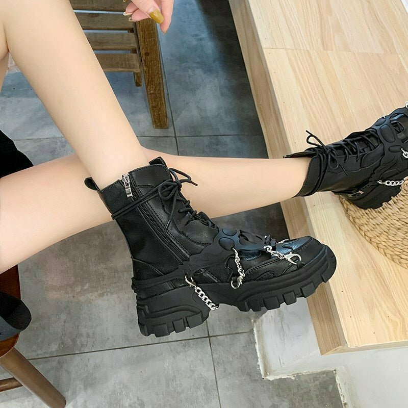 Y2K Grunge & Gothic Chain Shoes - Retro 90s Fashion, Y2K Summer Outfits, and Party