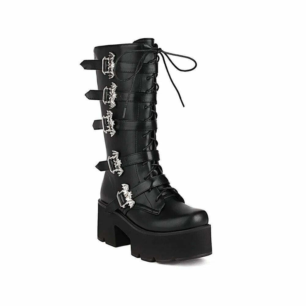 Y2K Grunge Gothic Chunky Motorcycle Boots - Retro 90s Fashion, Y2K Summer & Party Outfits