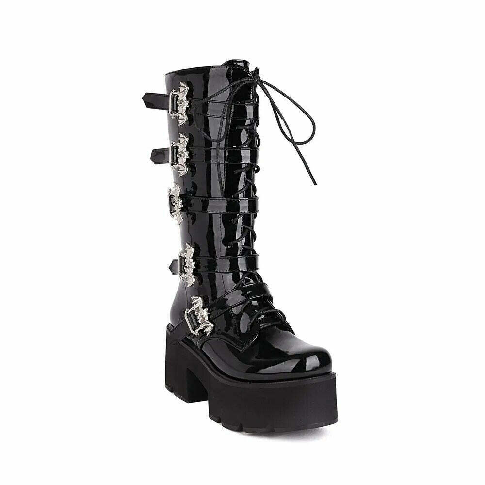 Y2K Grunge Gothic Chunky Motorcycle Boots - Retro 90s Fashion, Y2K Summer & Party Outfits