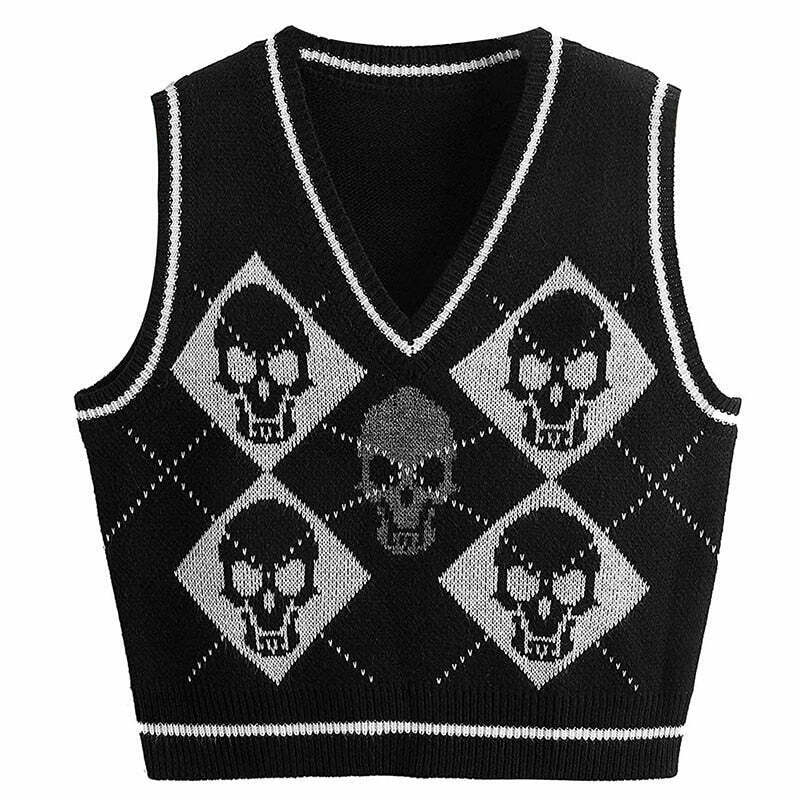 Y2K Grunge Gothic & E-Girl Knit Sweater - Retro 90s Fashion, Pastel Goth, Y