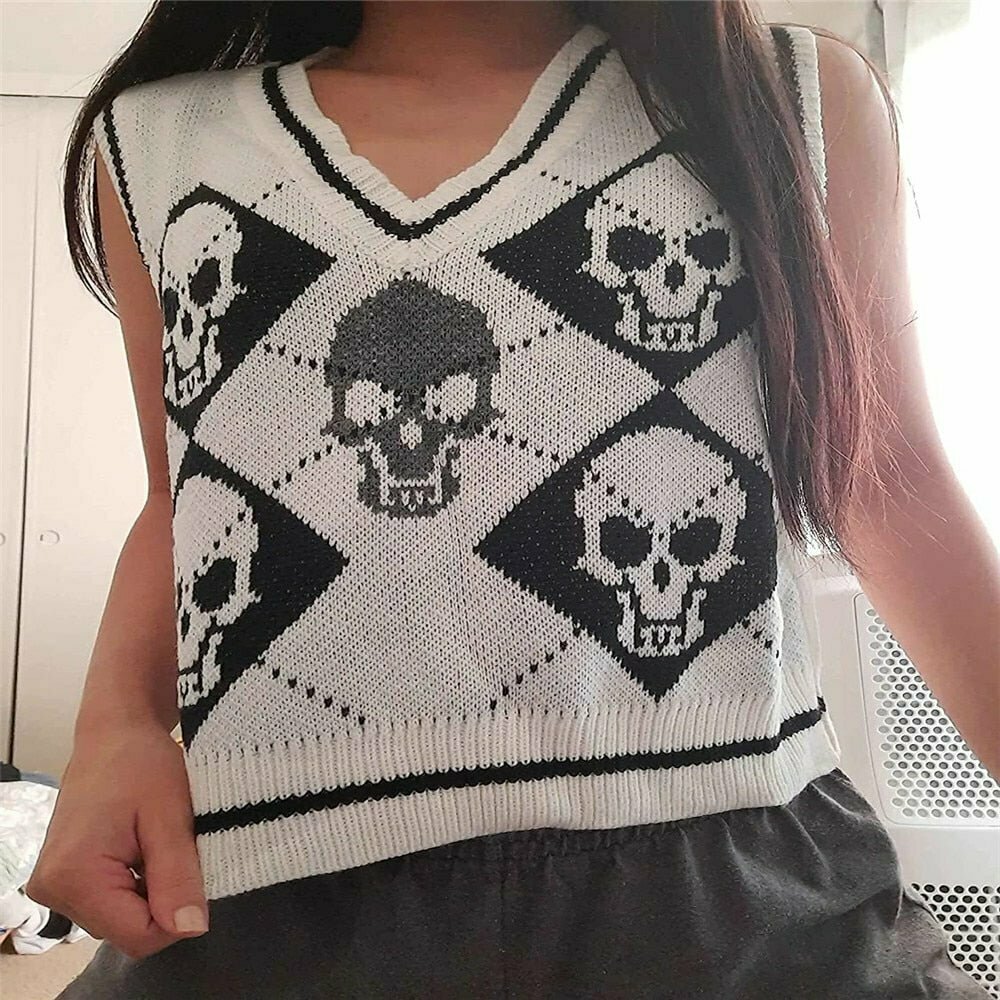 Y2K Grunge Gothic & E-Girl Knit Sweater - Retro 90s Fashion, Pastel Goth, Y