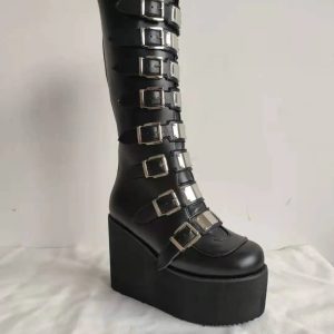 Y2K Grunge Gothic Metal Knee Boots - Retro 90s Fashion, Y2K Party & Club Outfits