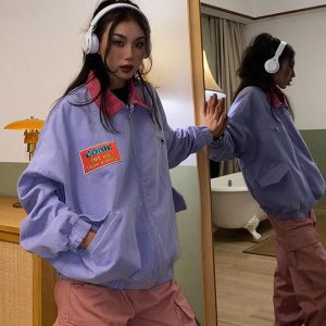 Y2K Grunge Gothic Preppy Oversized Jacket - 90s Retro Summer Outfit for Women