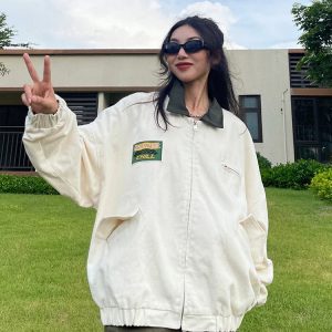 Y2K Grunge Gothic Preppy Oversized Jacket - 90s Retro Summer Outfit for Women