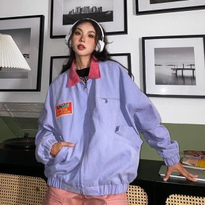 Y2K Grunge Gothic Preppy Oversized Jacket - 90s Retro Summer Outfit for Women