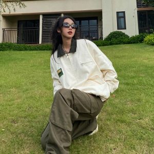 Y2K Grunge Gothic Preppy Oversized Jacket - 90s Retro Summer Outfit for Women