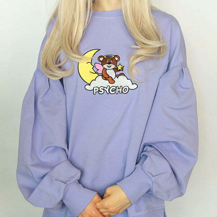 Y2K Grunge Gothic Retro 90s Fashion Psycho Bear Sweatshirt - Perfect for Y2K Summer Outfits