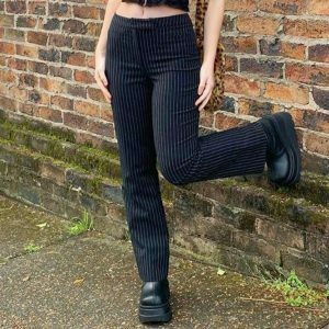 Y2K Grunge Gothic Striped Pants - Retro 90s Fashion, Summer Y2K Outfits, Dark Y