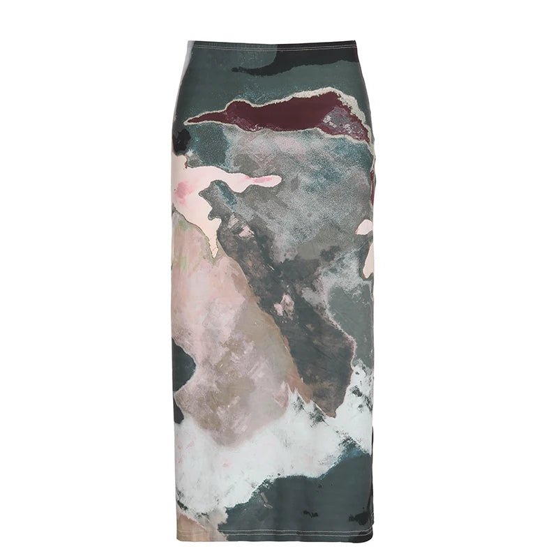 Y2K Grunge Graphic Printed Long Skirt - Retro 90s Fashion, Summer Y2K Outfits