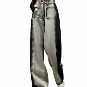 Y2K Grunge Gray-Black Stripe Street Jeans - Retro 90s Fashion, Summer Y2K Outfits