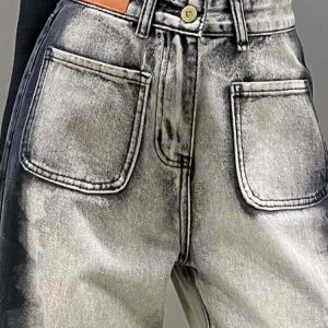 Y2K Grunge Gray-Black Stripe Street Jeans - Retro 90s Fashion, Summer Y2K Outfits