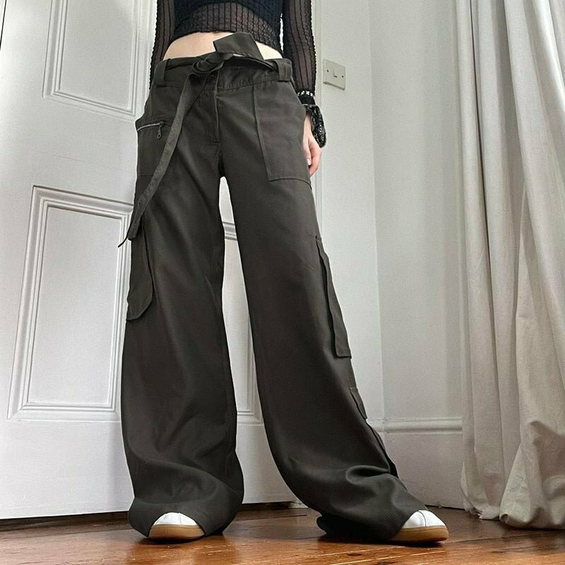 Y2K Grunge Gray Cargo Street Pants - 90s Fashion, Retro Style, Y2K Summer Outfits