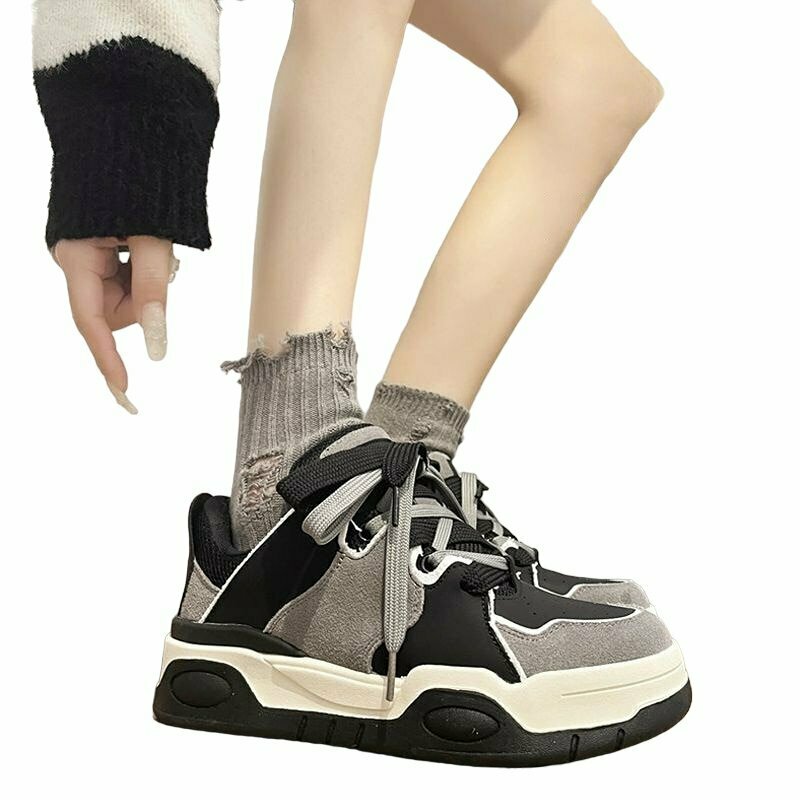 Y2K Grunge Gray Platform Sneakers - Retro 90s Fashion, Summer Y2K Outfits, Hip Hop Style