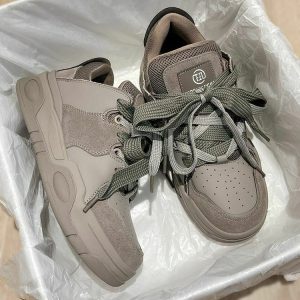 Y2K Grunge Gray Platform Sneakers - Retro 90s Fashion, Summer Y2K Outfits, Hip Hop Style