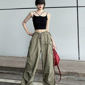 Y2K Grunge Green Baggy Cargo Pants - Retro 90s Fashion, Summer Y2K Outfits