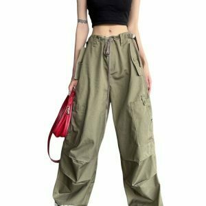 Y2K Grunge Green Baggy Cargo Pants - Retro 90s Fashion, Summer Y2K Outfits