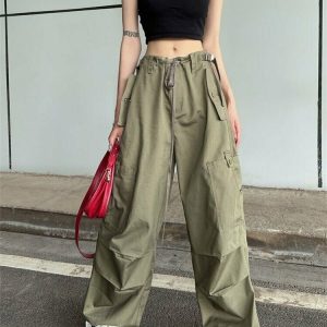 Y2K Grunge Green Baggy Cargo Pants - Retro 90s Fashion, Summer Y2K Outfits