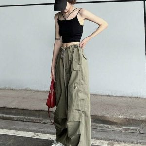 Y2K Grunge Green Baggy Cargo Pants - Retro 90s Fashion, Summer Y2K Outfits