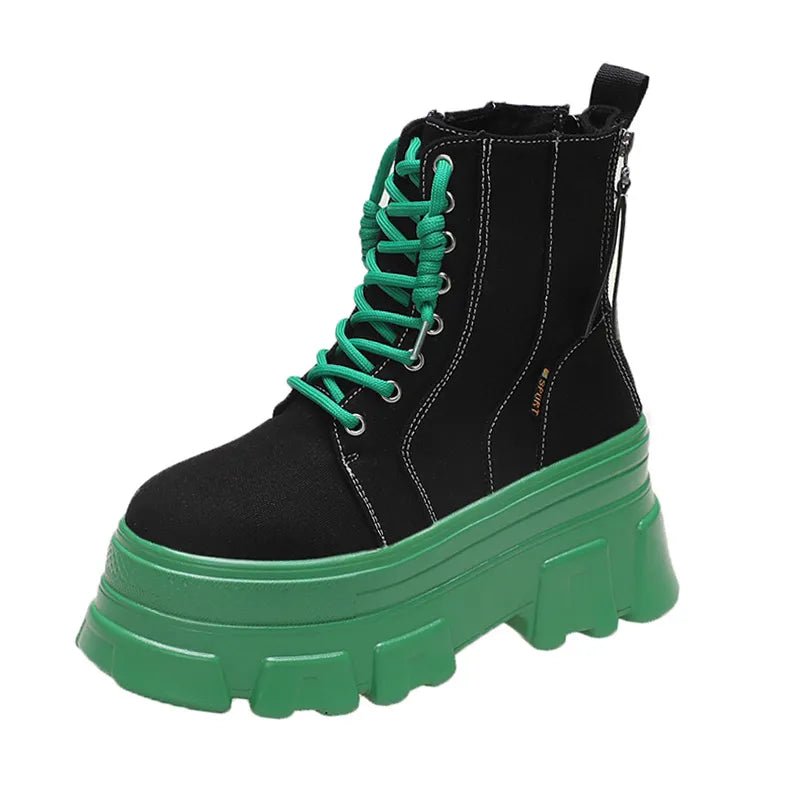 Y2K Grunge Green Punk Platform Boots - Retro 90s Fashion, Gothic Y2K, Summer Outfits