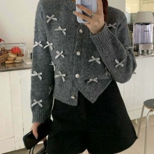 Y2K Grunge Grey Cardigan - 90s Fashion, Y2K Summer Outfits, Retro Style, Baby