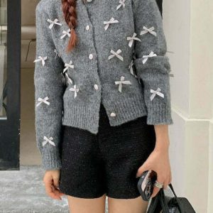 Y2K Grunge Grey Cardigan - 90s Fashion, Y2K Summer Outfits, Retro Style, Baby