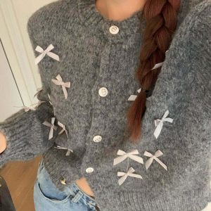 Y2K Grunge Grey Cardigan - 90s Fashion, Y2K Summer Outfits, Retro Style, Baby