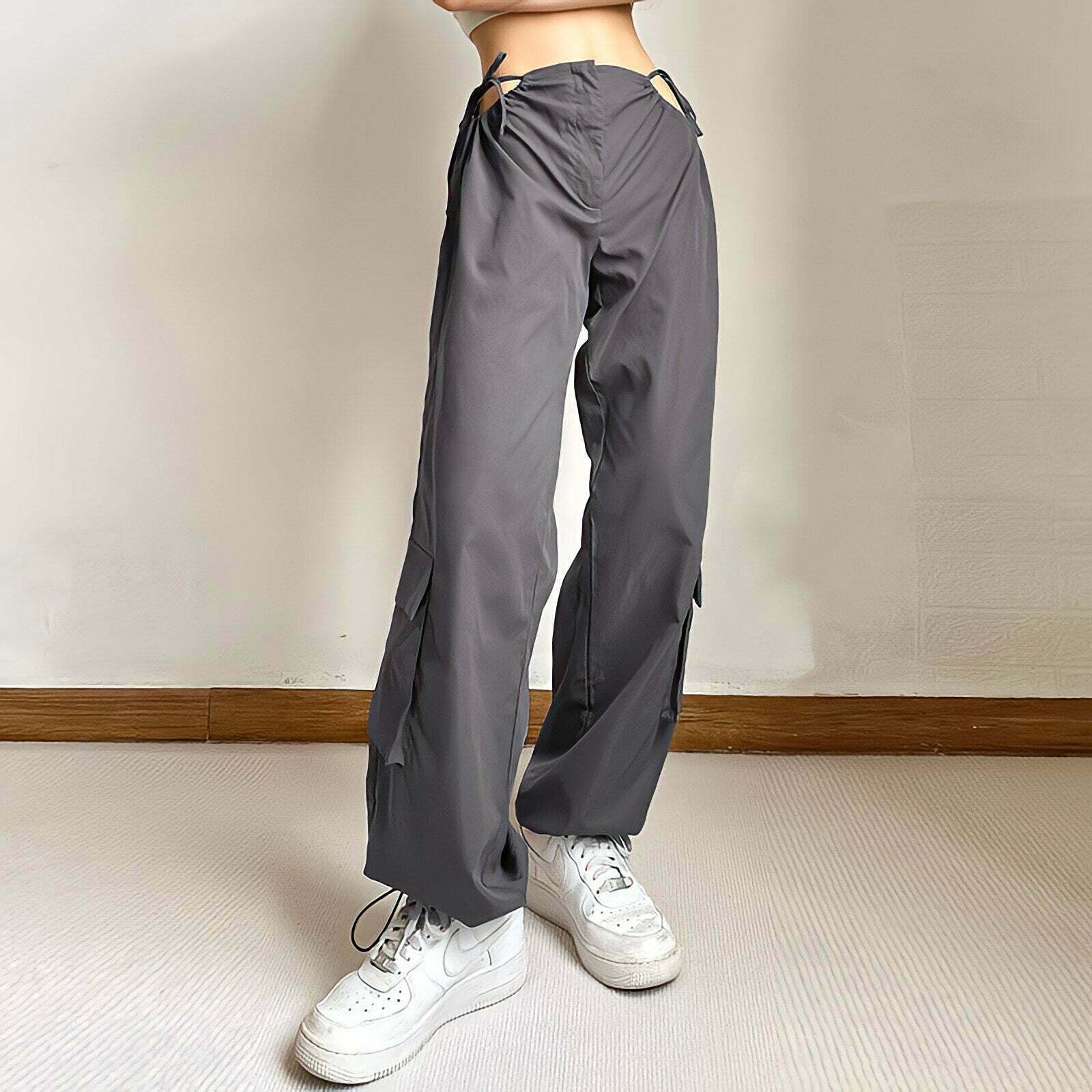 Y2K Grunge Grey Cargo Pants - Retro 90s Fashion, Summer Y2K Outfits, Hip Hop Style