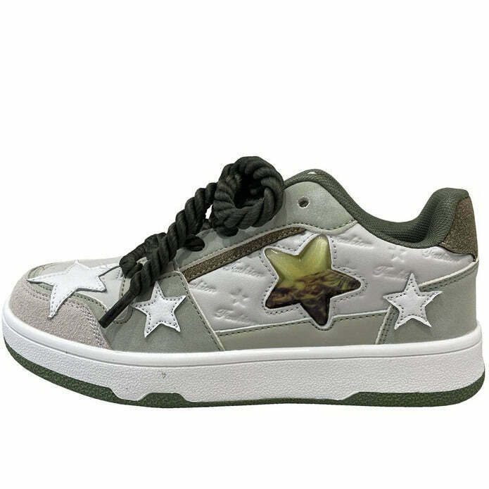 Y2K Grunge Grey Clear Star Sneakers - Retro 90s Fashion, Summer Outfits, and Hip Hop Style