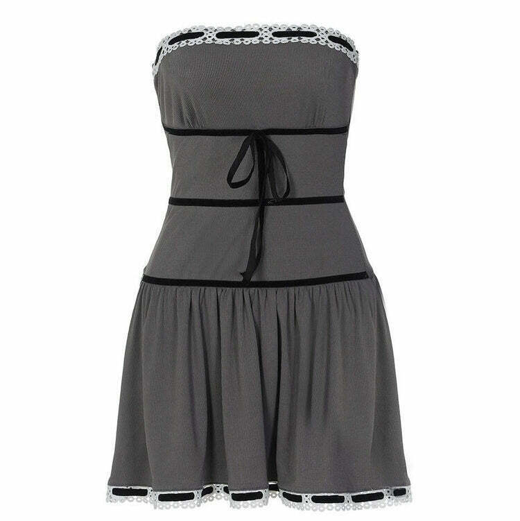 Y2K Grunge Grey French Maid Dress - 90s Retro Summer Outfit, Gothic Y2K Party Look