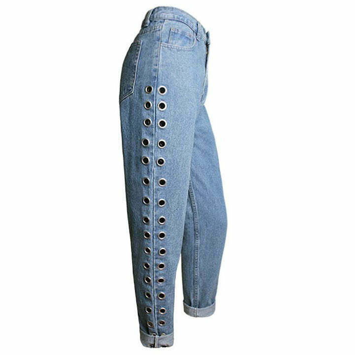 Y2K Grunge Grommet Jeans - Retro 90s Fashion, Summer Outfits, and Hip Hop Style