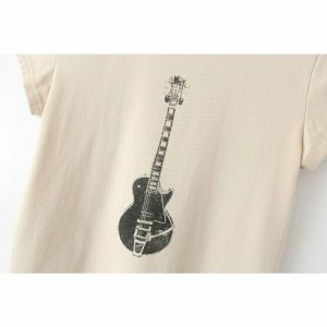 Y2K Grunge Guitar Print Casual T-Shirt - Retro 90s Summer Outfit, Y2K Party Top