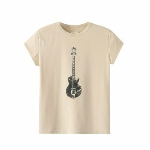 Y2K Grunge Guitar Print Casual T-Shirt - Retro 90s Summer Outfit, Y2K Party Top