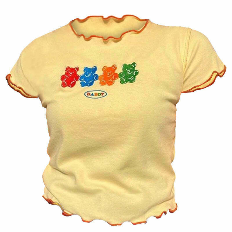 Y2K Grunge Gummy Bear Cropped Tee - Retro 90s Summer Outfit, Baby Tee, Y2K