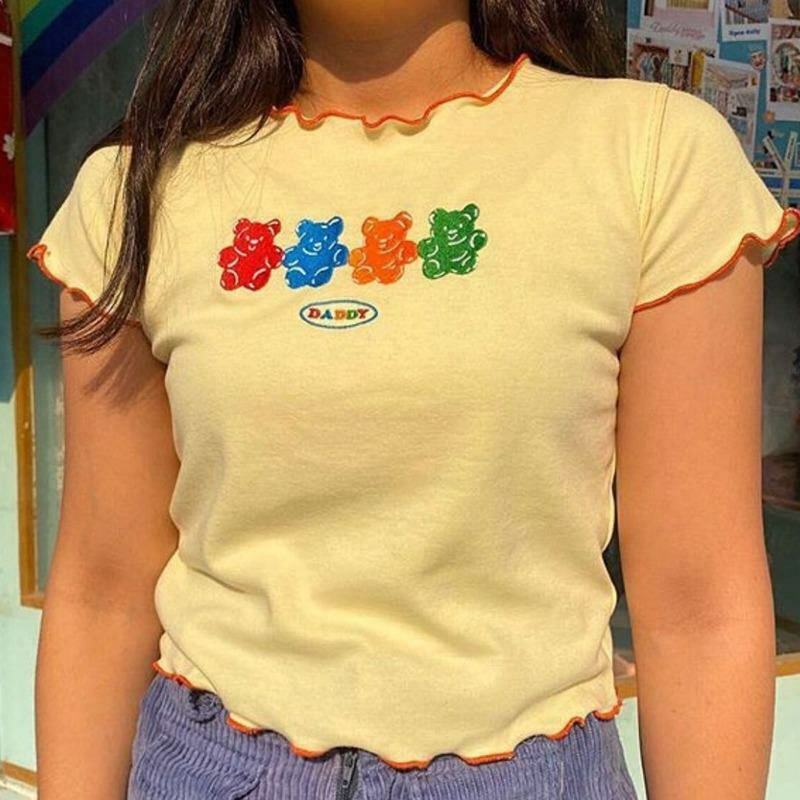 Y2K Grunge Gummy Bear Cropped Tee - Retro 90s Summer Outfit, Baby Tee, Y2K