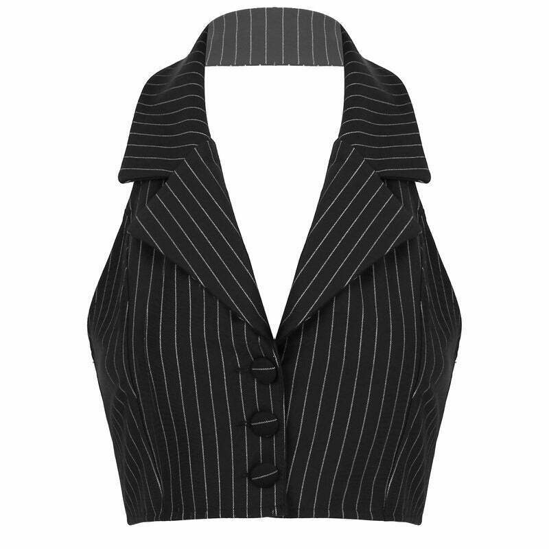 Y2K Grunge Halter Tailored Vest - 90s Fashion, Retro Style, Summer Y2K Outfits