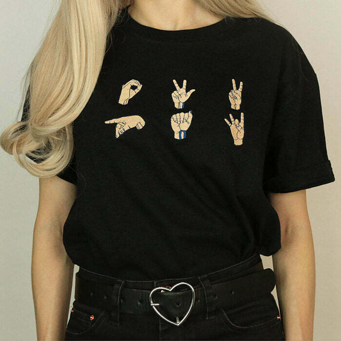 Y2K Grunge Hand-Embroidered T-Shirt - Retro 90s Fashion, Summer Outfits, and Club