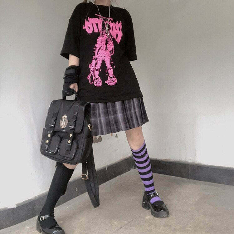 Y2K Grunge Harajuku Anime Fashion T-shirt - Retro 90s Summer Outfit, Pastel Goth Style