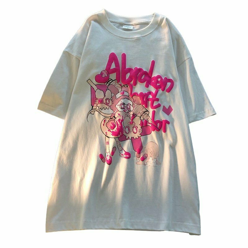 Y2K Grunge Harajuku Anime Graphic T-shirt - Retro 90s Summer Outfit, Pastel Goth Style