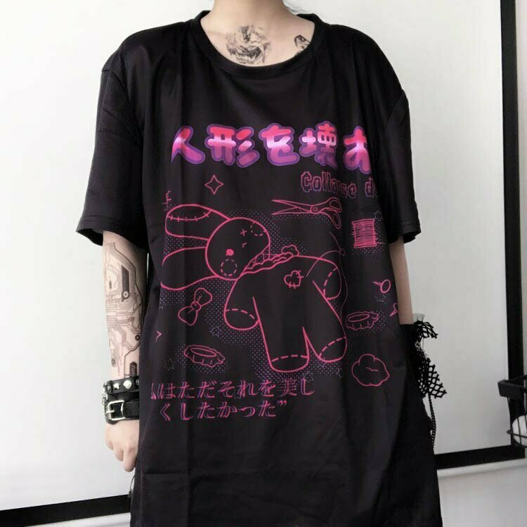 Y2K Grunge Harajuku Bunny Print T-Shirt - Retro 90s Fashion, Summer Y2K Outfits