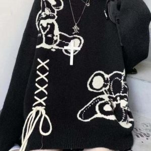 Y2K Grunge Harajuku Goth Sweater - Retro 90s Fashion, Summer Y2K Outfits,