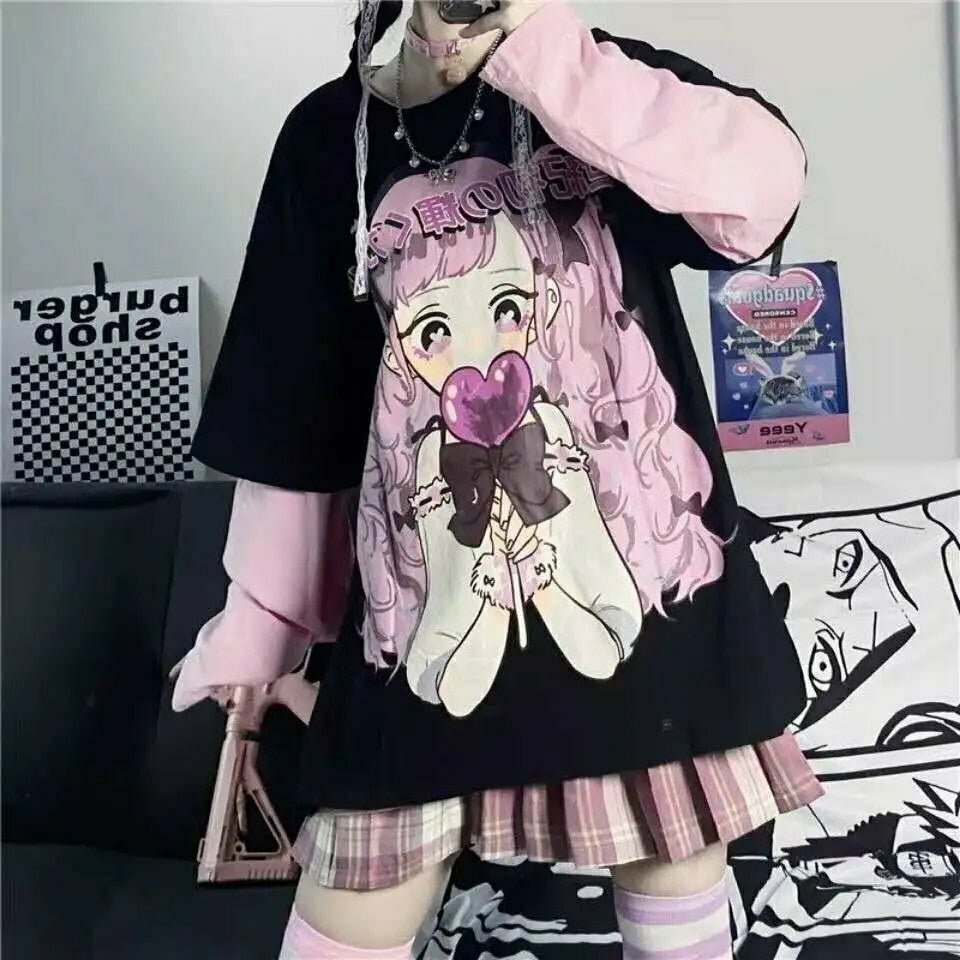 Y2K Grunge Harajuku Kawaii Sweatshirt - Retro 90s Fashion, Pastel Goth, Anime Style