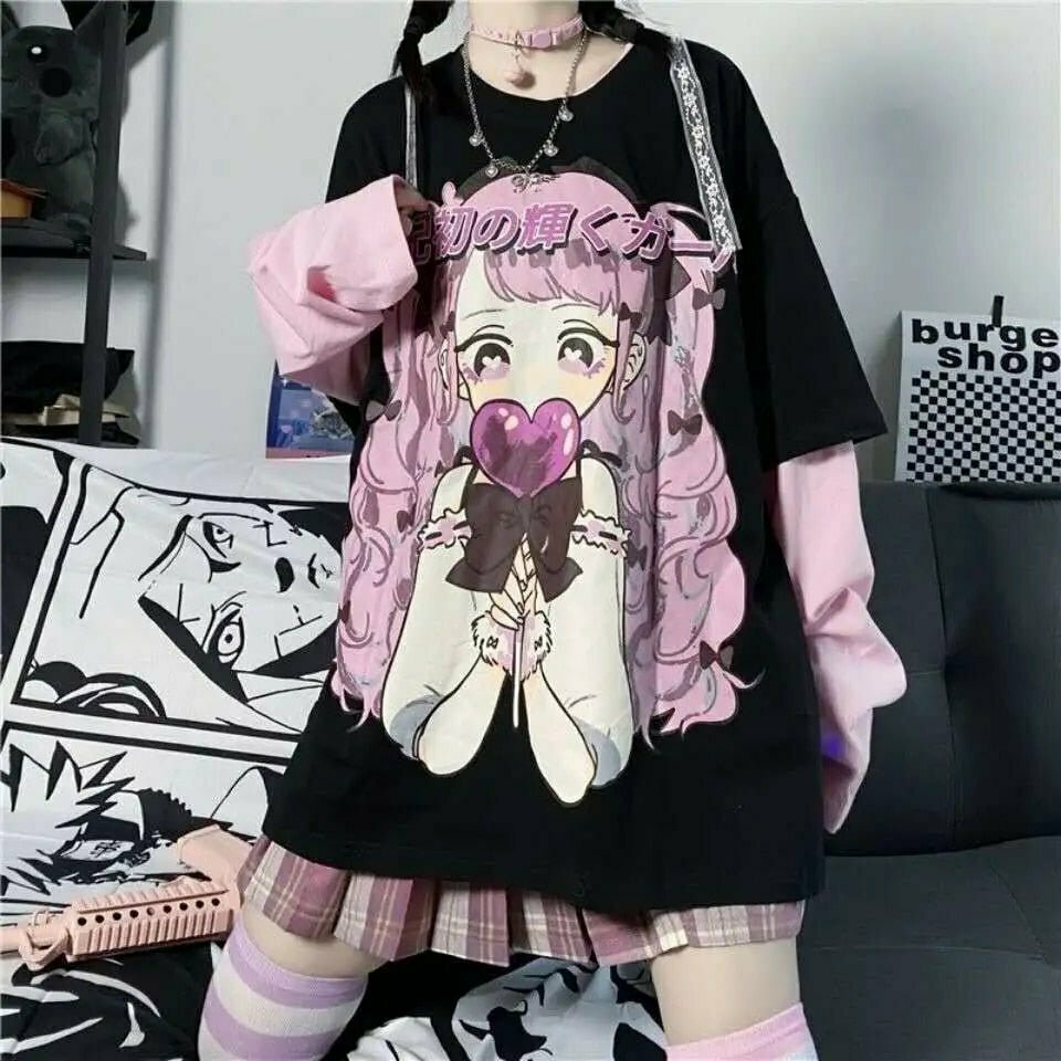 Y2K Grunge Harajuku Kawaii Sweatshirt - Retro 90s Fashion, Pastel Goth, Anime Style