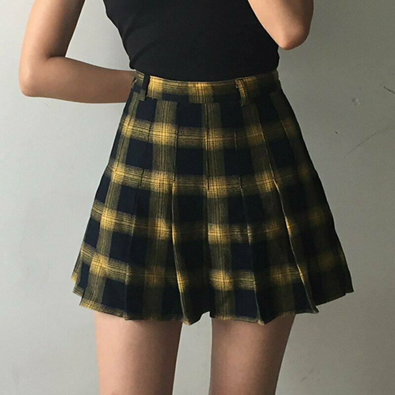 Y2K Grunge Harajuku Plaid Skirt - Retro 90s Summer Outfit, Pastel Goth, Y