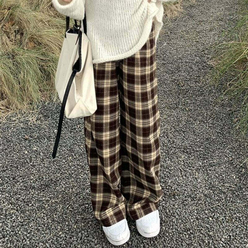 Y2K Grunge Harajuku Plaid Wide Leg Pants - Retro 90s Fashion, Summer Y2K Out