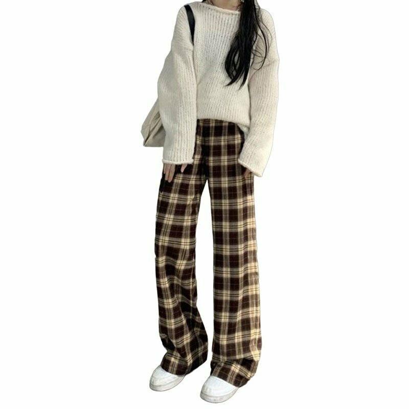 Y2K Grunge Harajuku Plaid Wide Leg Pants - Retro 90s Fashion, Summer Y2K Out