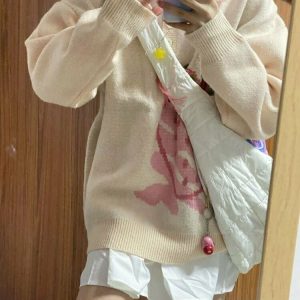 Y2K Grunge Harajuku Strawberry Knit Sweater - Retro 90s Fashion, Pastel Goth Style