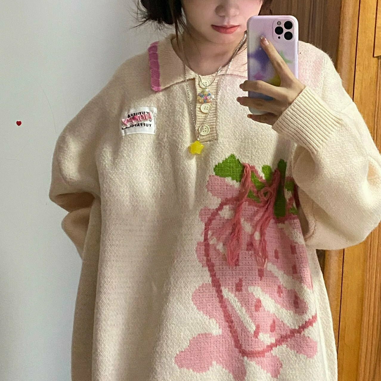 Y2K Grunge Harajuku Strawberry Knit Sweater - Retro 90s Fashion, Pastel Goth Style